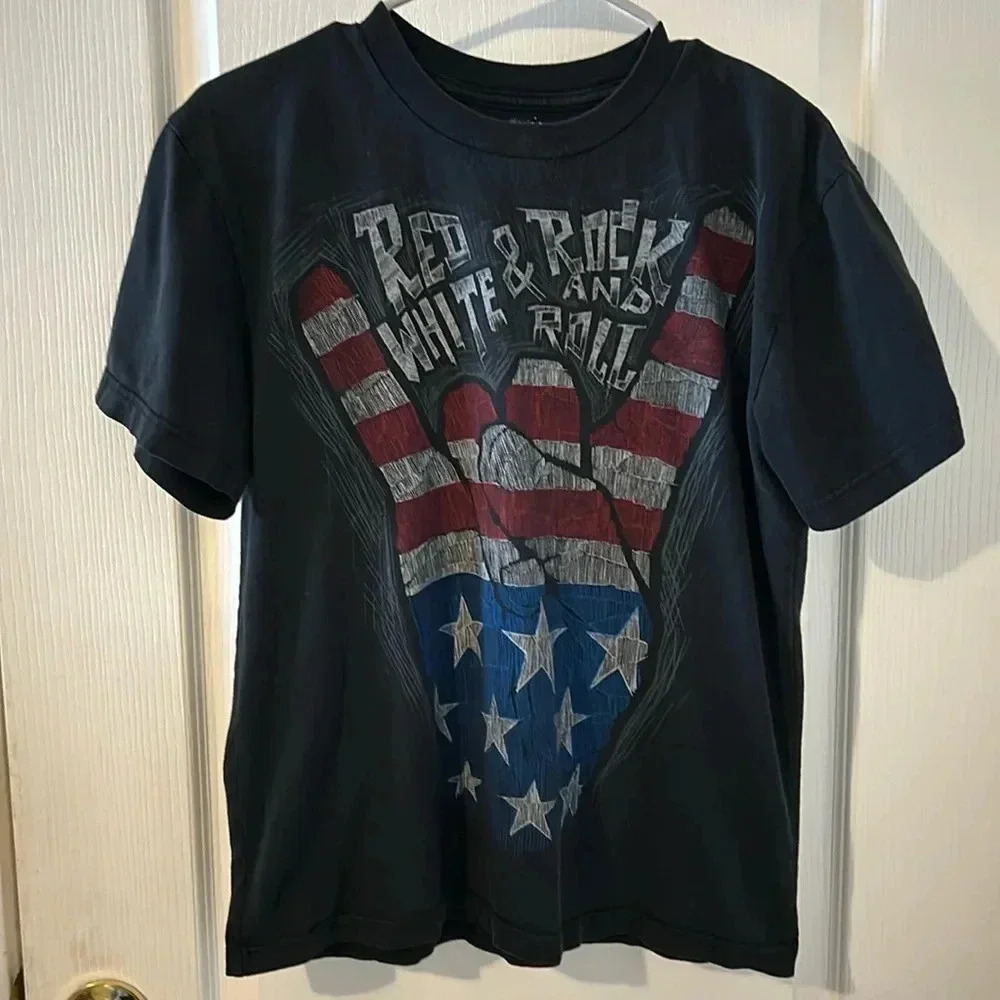 Flux T-Shirt size 18 teens black red white rock & roll 100% cotton